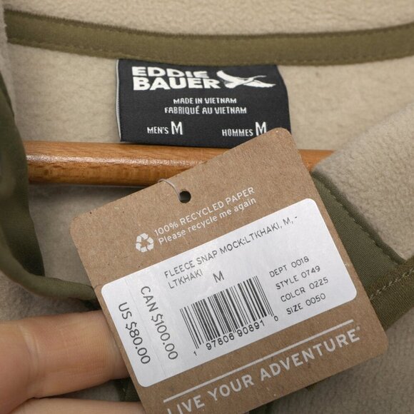 Eddie Bauer Mend Fleece Pullover Sweater Snap Mock Neck Top Light Khaki Beige - Picture 6 of 11